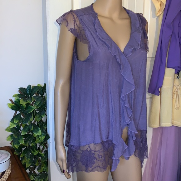 PANITTI Dusty purple Lacey sleeveless wrap BOHO vest top jacket tunic M - Picture 4 of 8